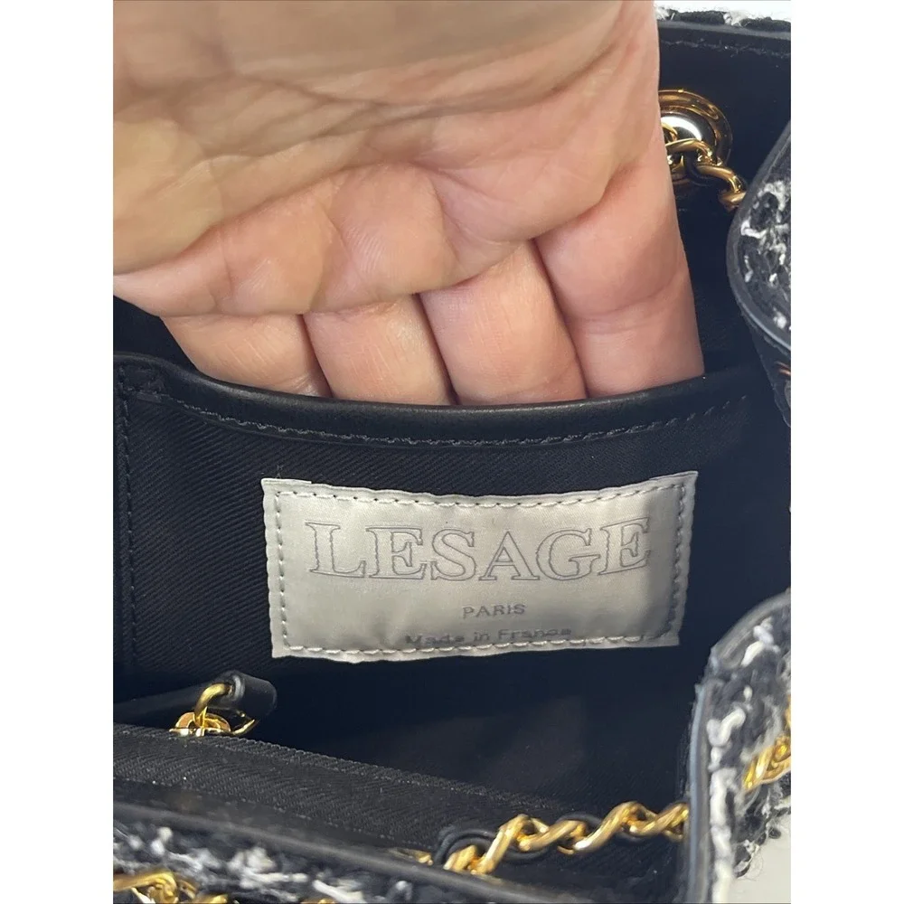 Billiontem Convertible‎ Mini Tweed Backpack/ Purse Black W/ Golden Chains